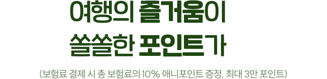 여행의 즐거움이 착! 쏠쏠한 포인트가 착! (보험료 결제 시 총 보험료의 10% 애니포인트 증정, 최대3만 포인트)