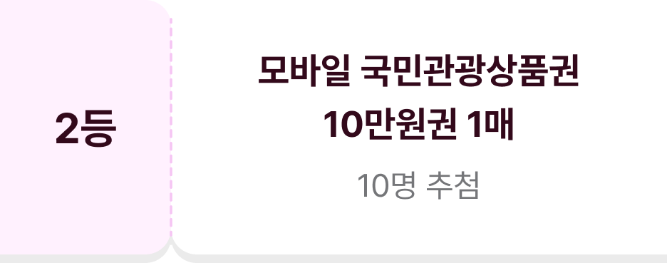 2등 모바일 국민관광상품권 10만원권 1매 10명 추첨